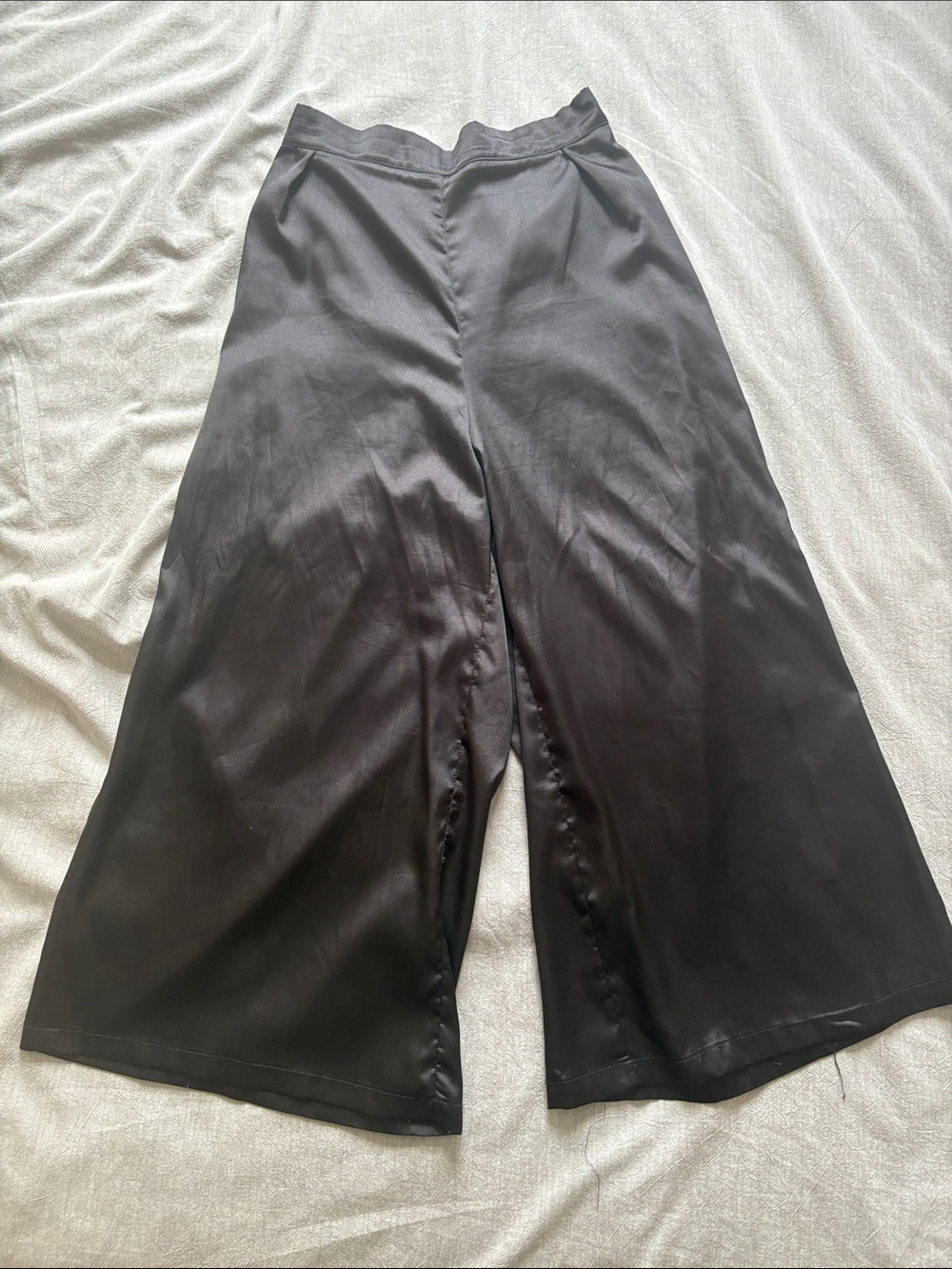 Wide Leg Cropped Pants - Black